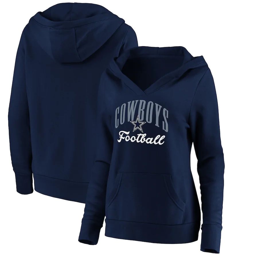 Women Dallas Cowboys Fanatics Branded Navy Victory Script V-Neck Pullover Hoodie